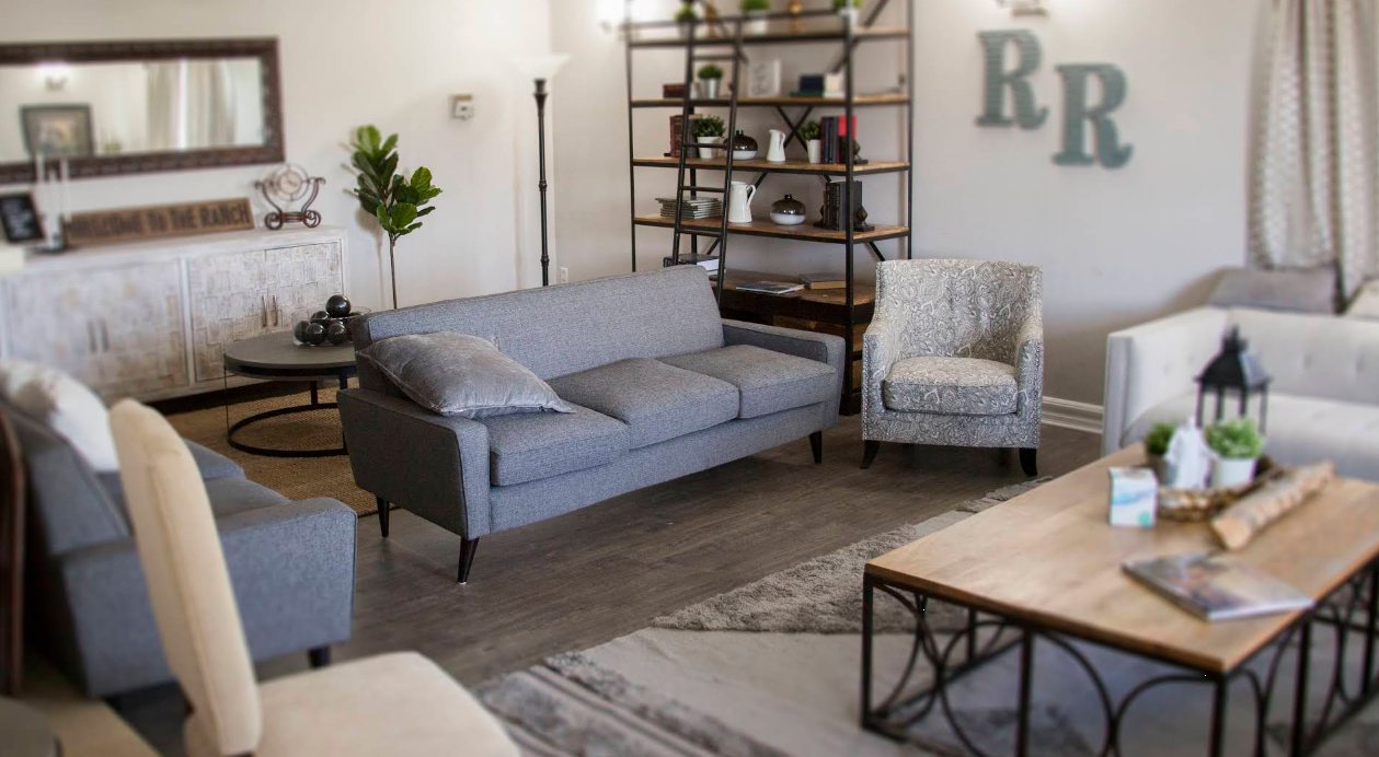 Comfortable living room with couches and seating area