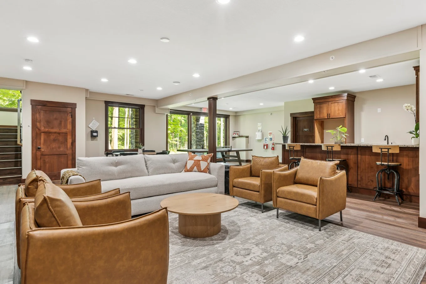 Cozy lounge with sofas and chairs