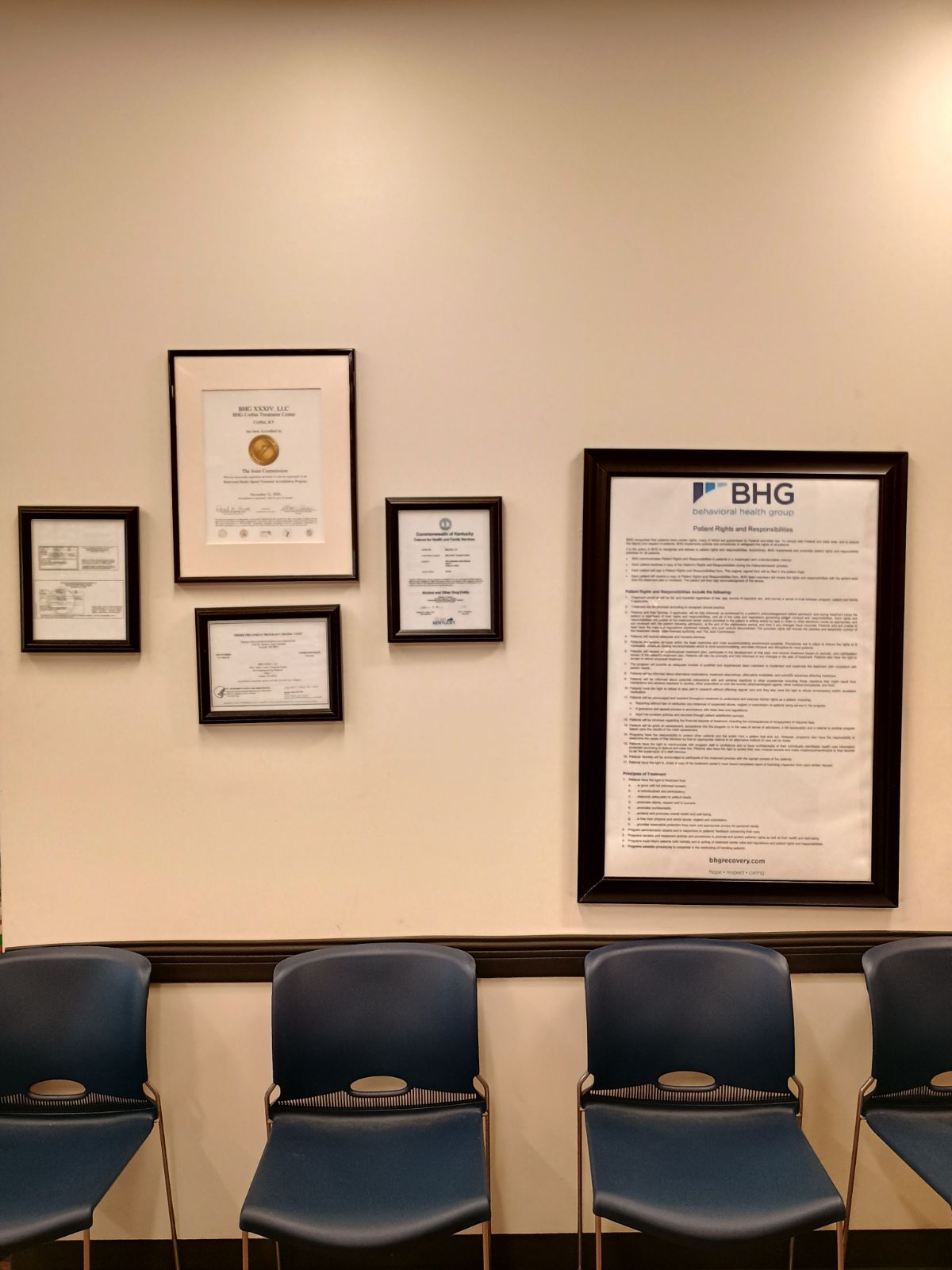 Waiting area with patient information at BHG Corbin Treatment Center