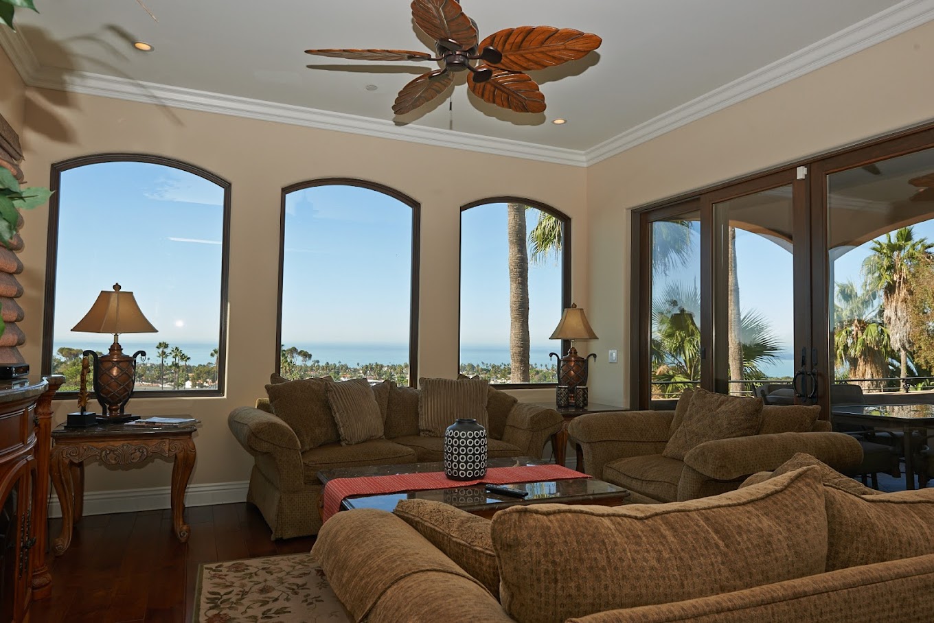   Living room with ocean views and elegant decor.