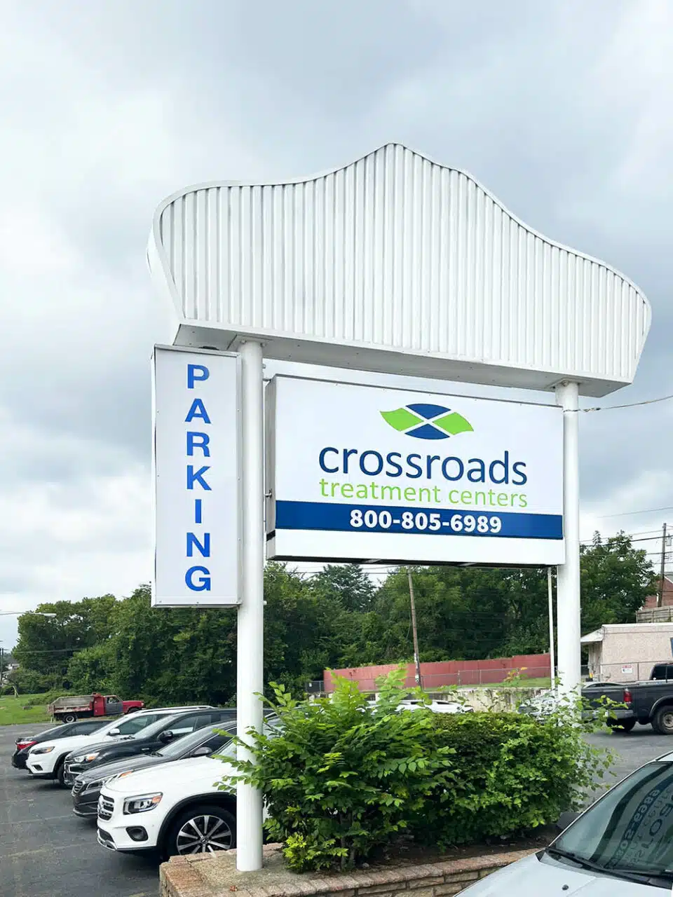Parking lot with Crossroads Treatment Centers sign