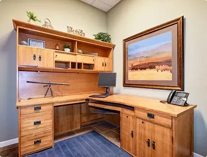 Professional office with desk and workspace