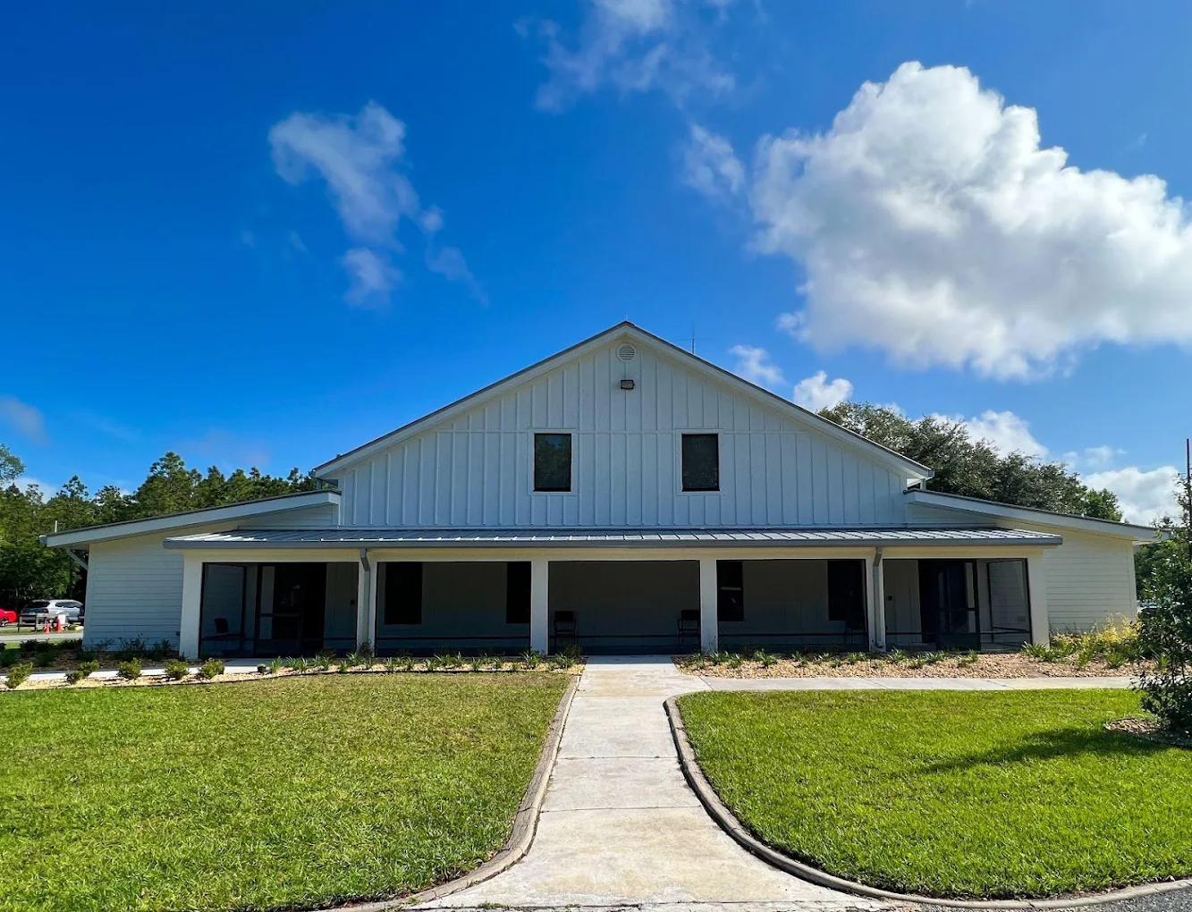 Main treatment building with covered entrance