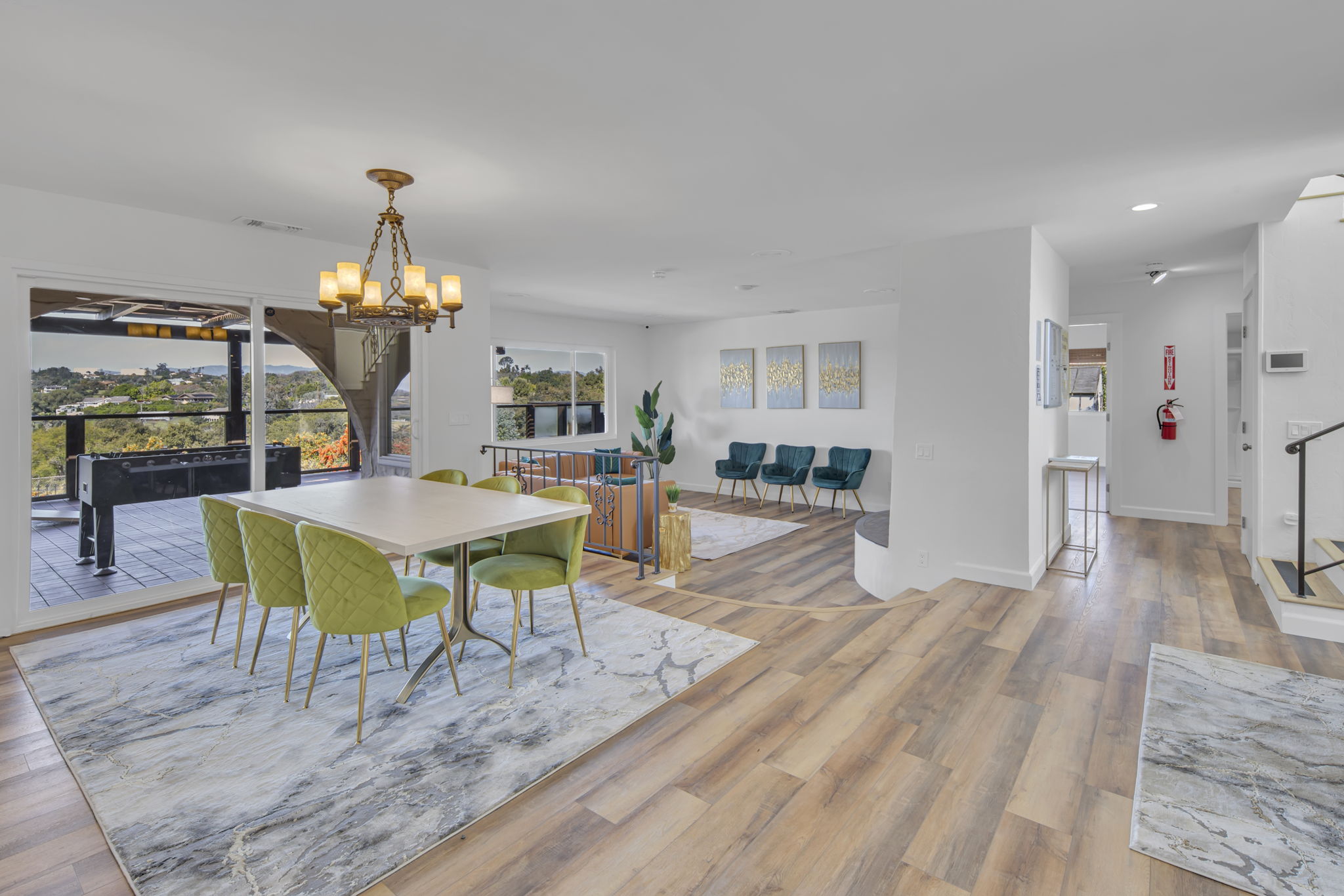 Bright open dining area with outdoor views