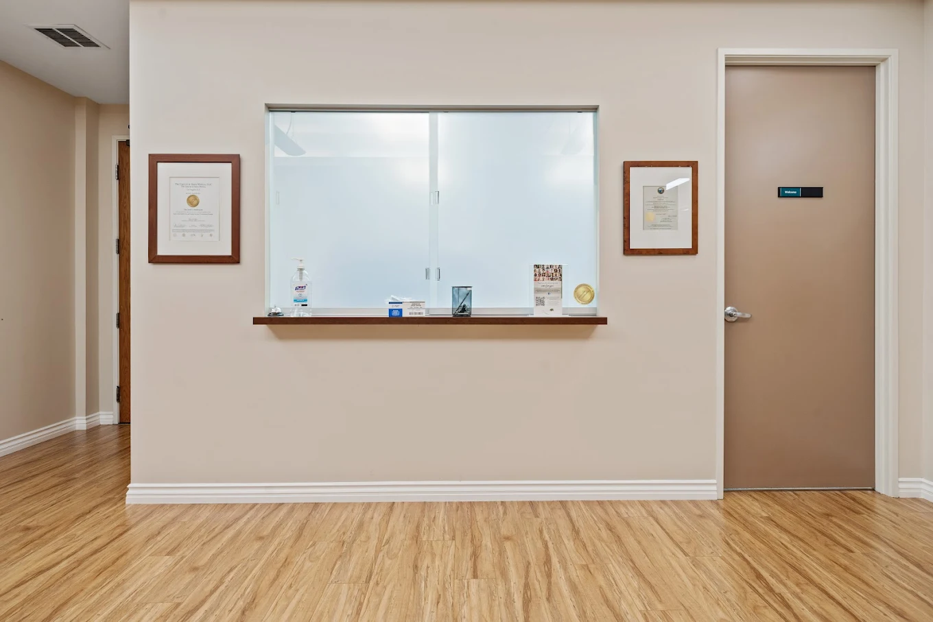 Reception window and check-in counter