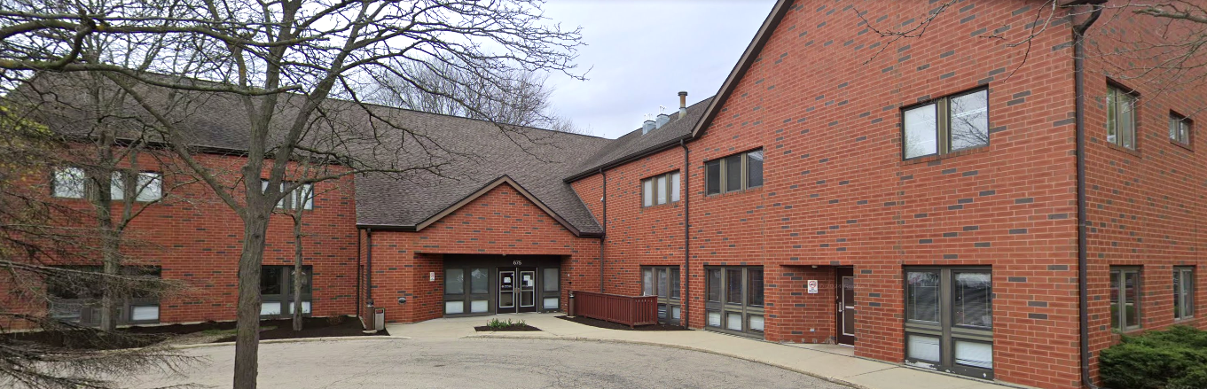 Brick rehab facility with main double-door entry