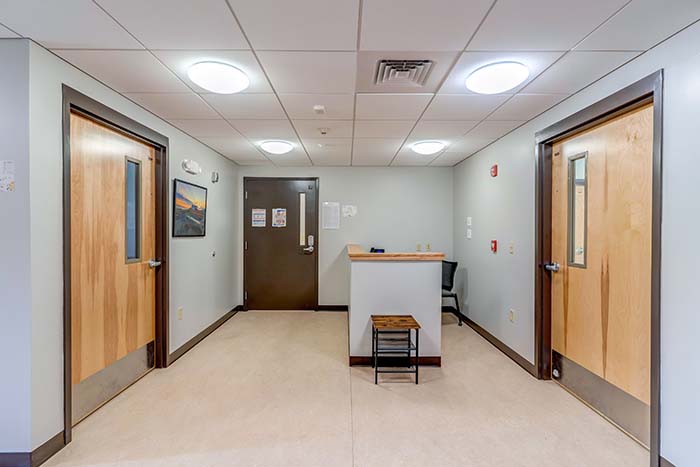 Front desk area with seating