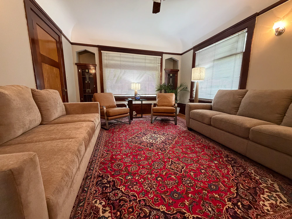 Group therapy room with sofas and seating area