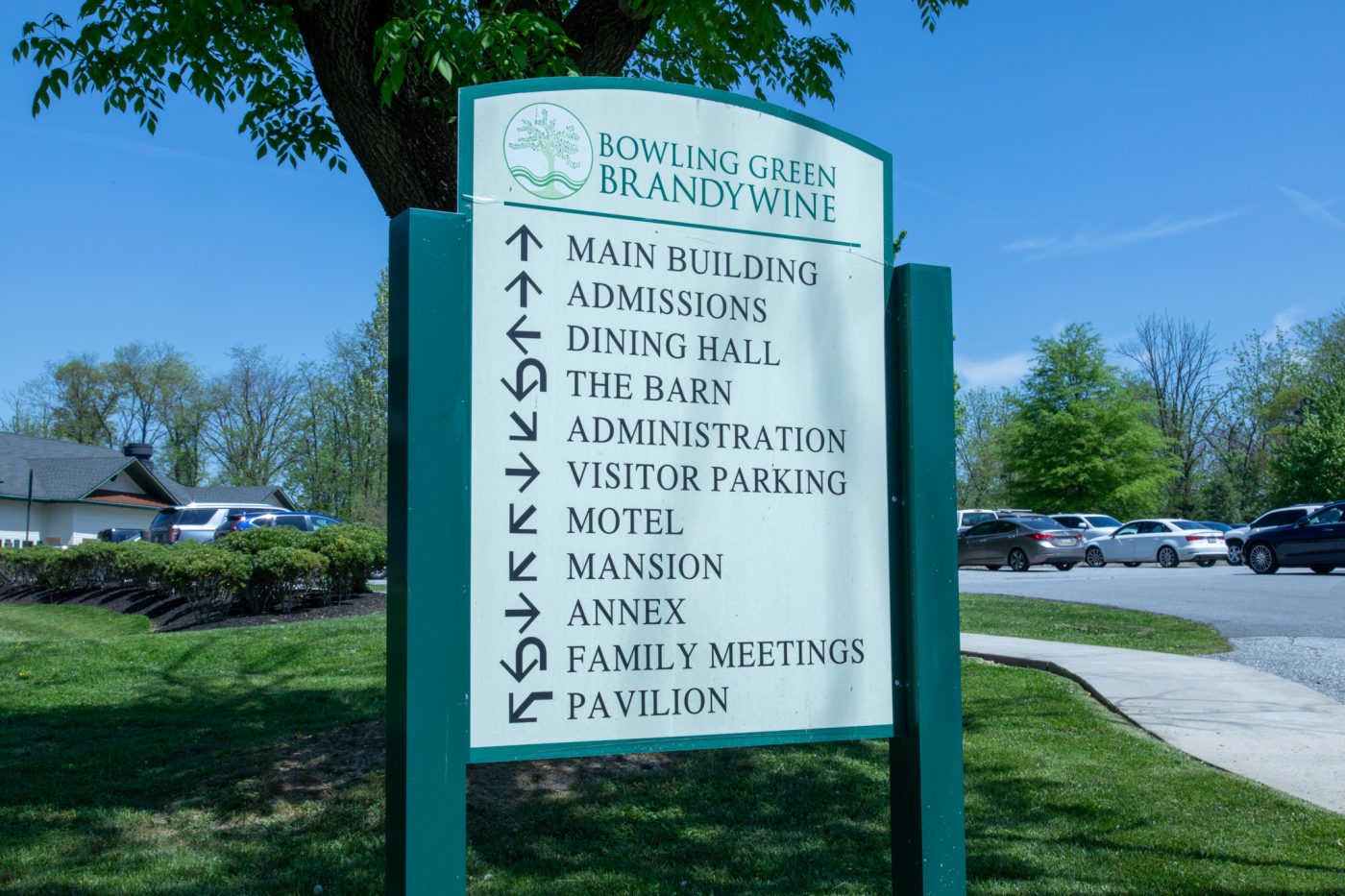 Directional campus sign at Bowling Green Brandywine treatment facility entrance