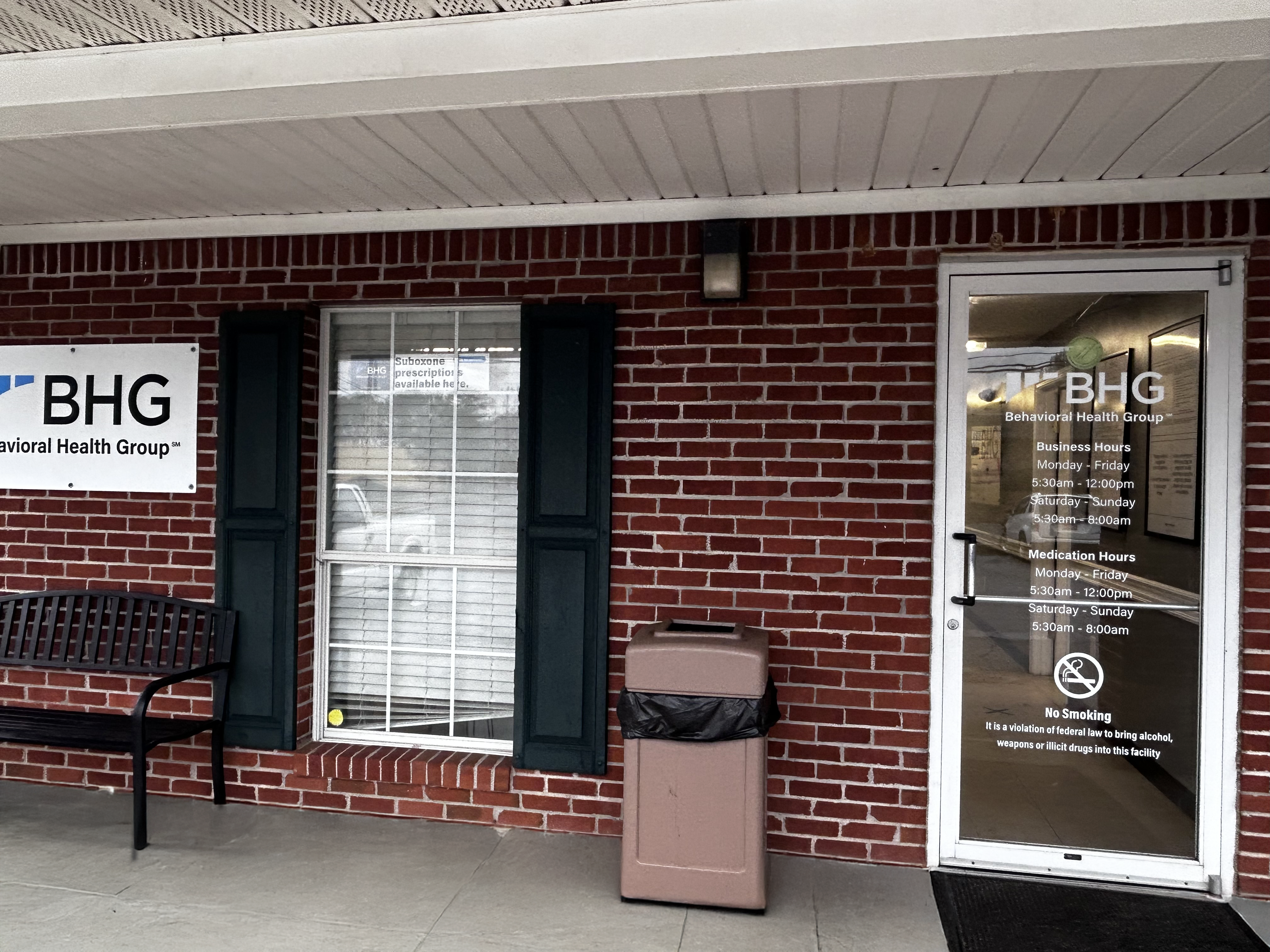 Front entrance with covered walkway at BHG Cullman Treatment Center