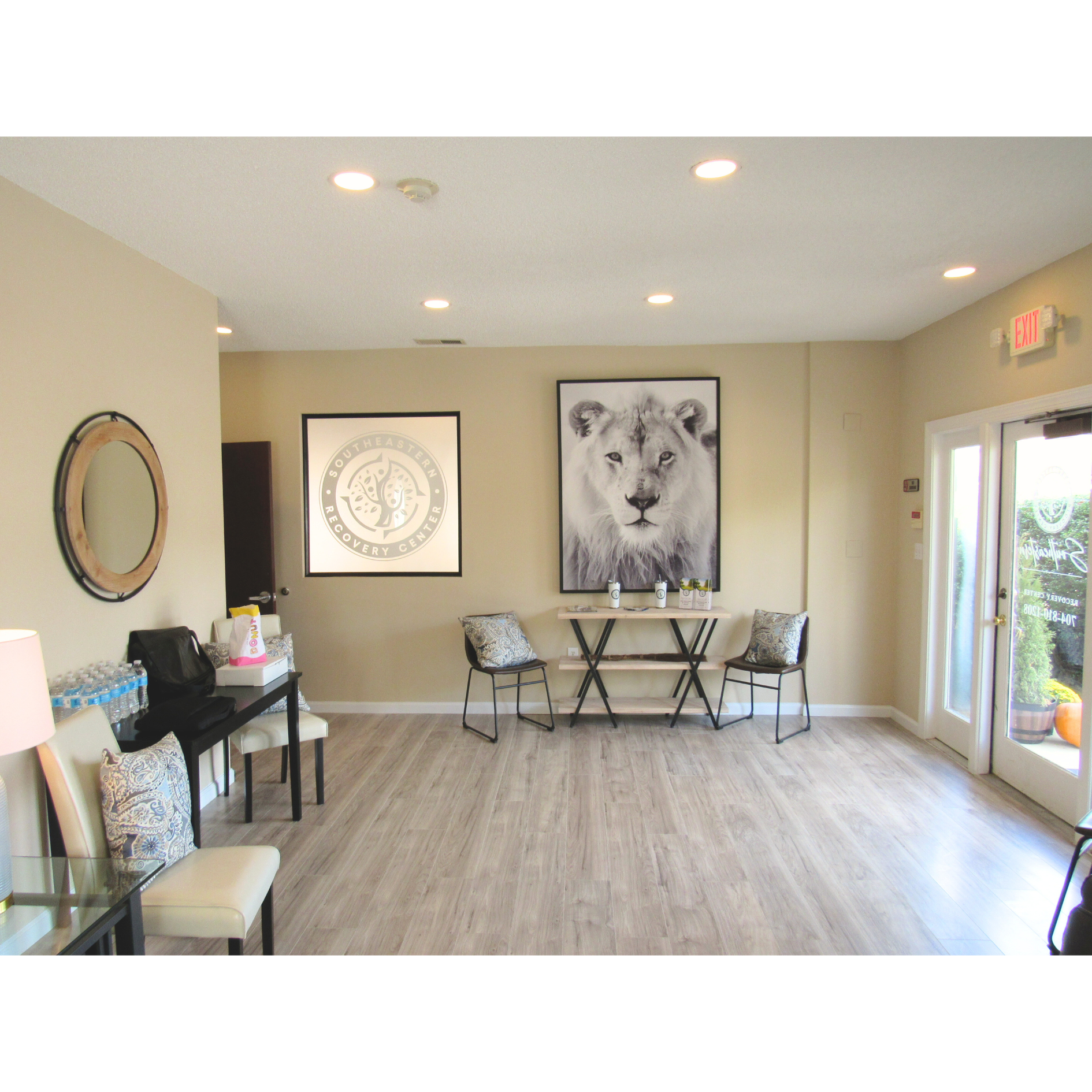 Reception area with Southeastern Recovery Center logo