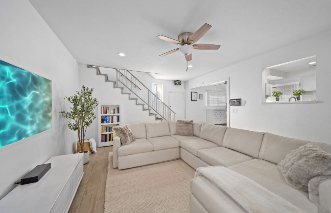 Cozy living room with sectional sofa and modern decor