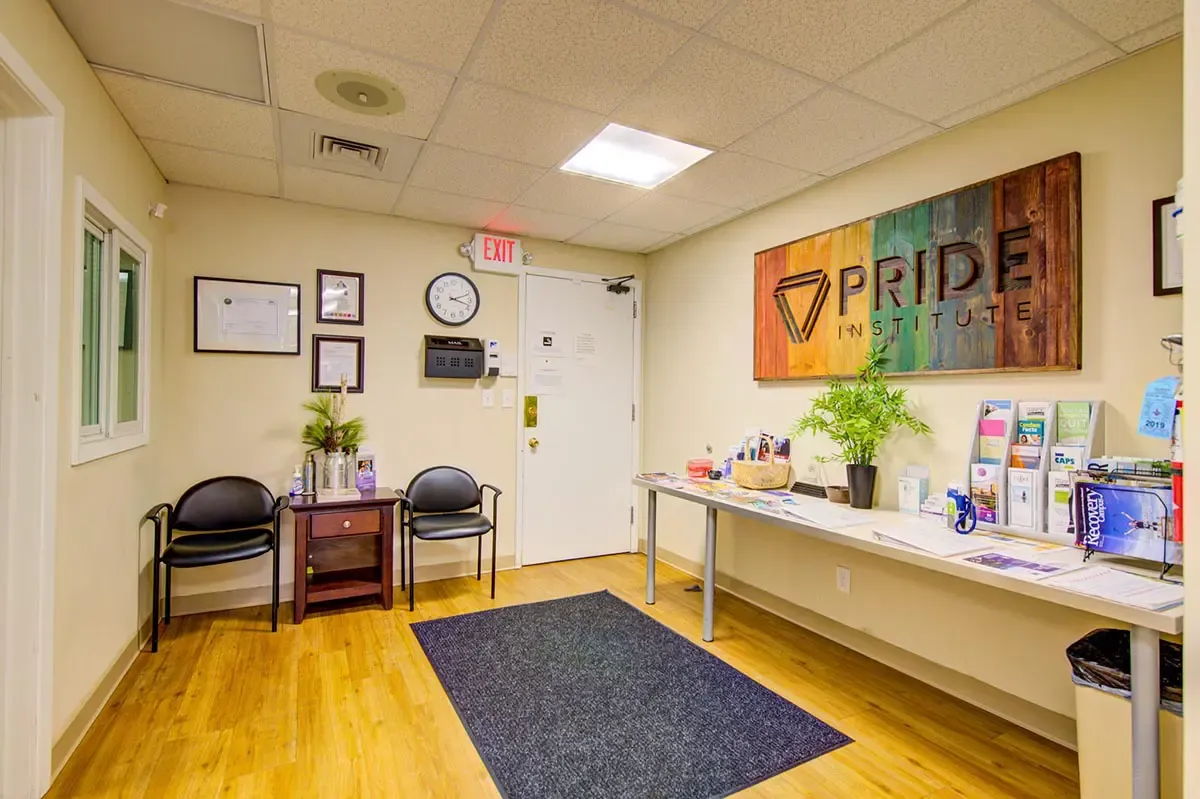Reception area with resource materials and waiting chairs