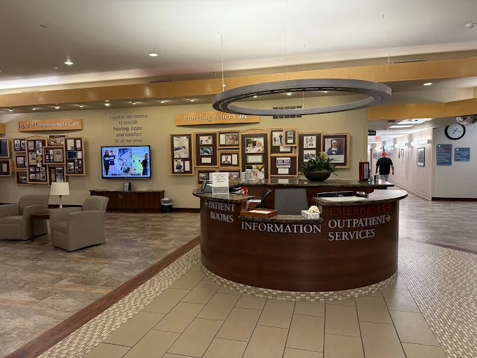 Information counter near hallways and seating