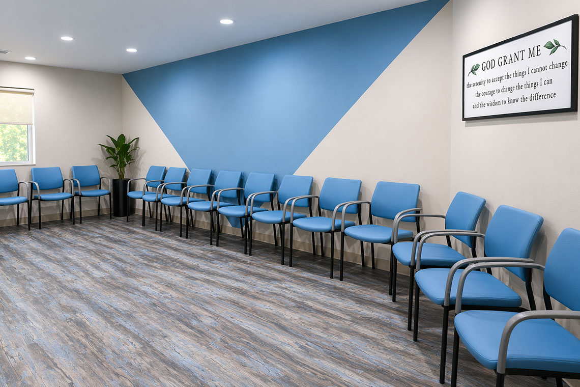 Group therapy room with seating for recovery programs
