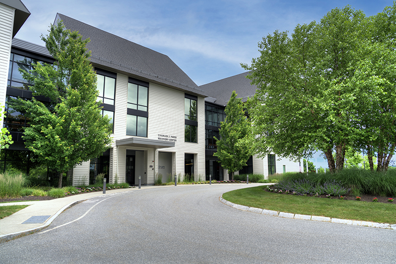 Exterior view of recovery center entrance and grounds