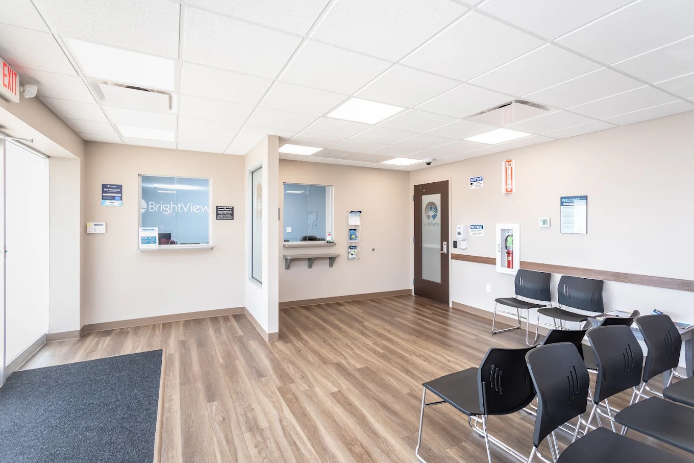 BrightView Harrisonburg main lobby with reception windows and patient seating