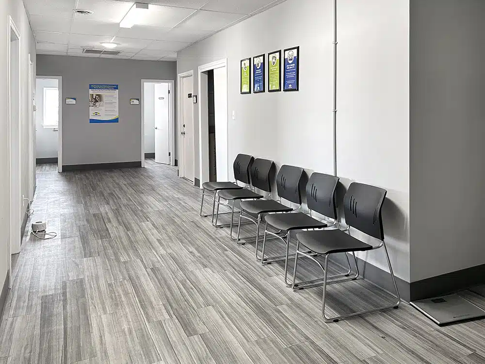 Hallway with chairs for clients at treatment center
